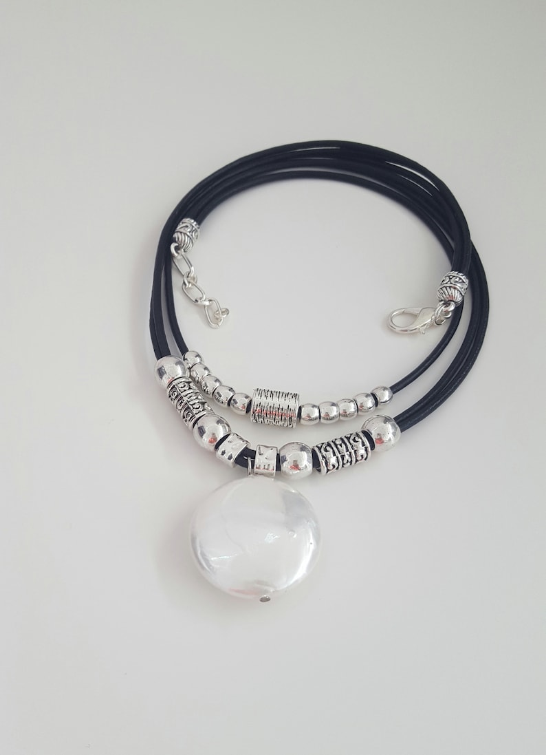 UNOde50 Women's Leather & Silver Choker Necklace With Pearl – Handcrafted Spanish Jewelry 10 thumbnail image