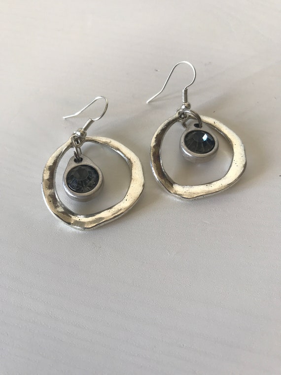 circle hook earrings for her, woman circle dangle earrings, Ring, crystal charm earrings, Boho style, unode50 Style,gift idea earrings