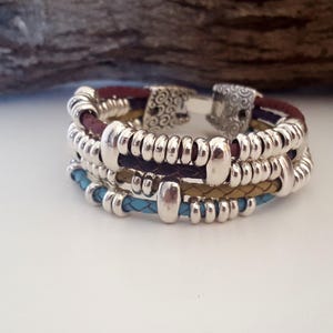 beaded multi-strad braided leather Bracelet, braided leather multistrand for her, multicolor braided leather Boho Bracelet for her