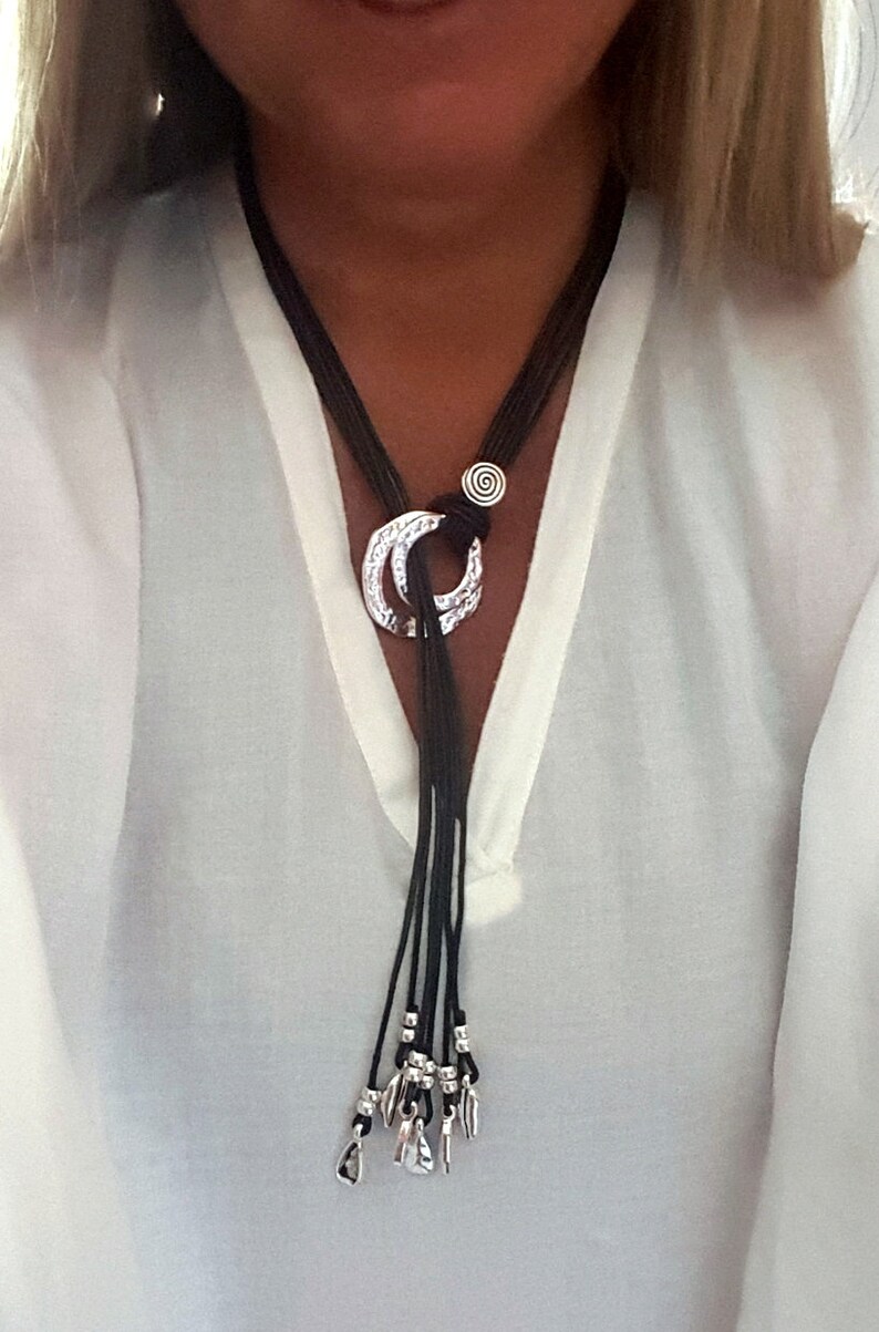 Woman Leather Y Necklace Lariat Loop Leather Necklace Etsy