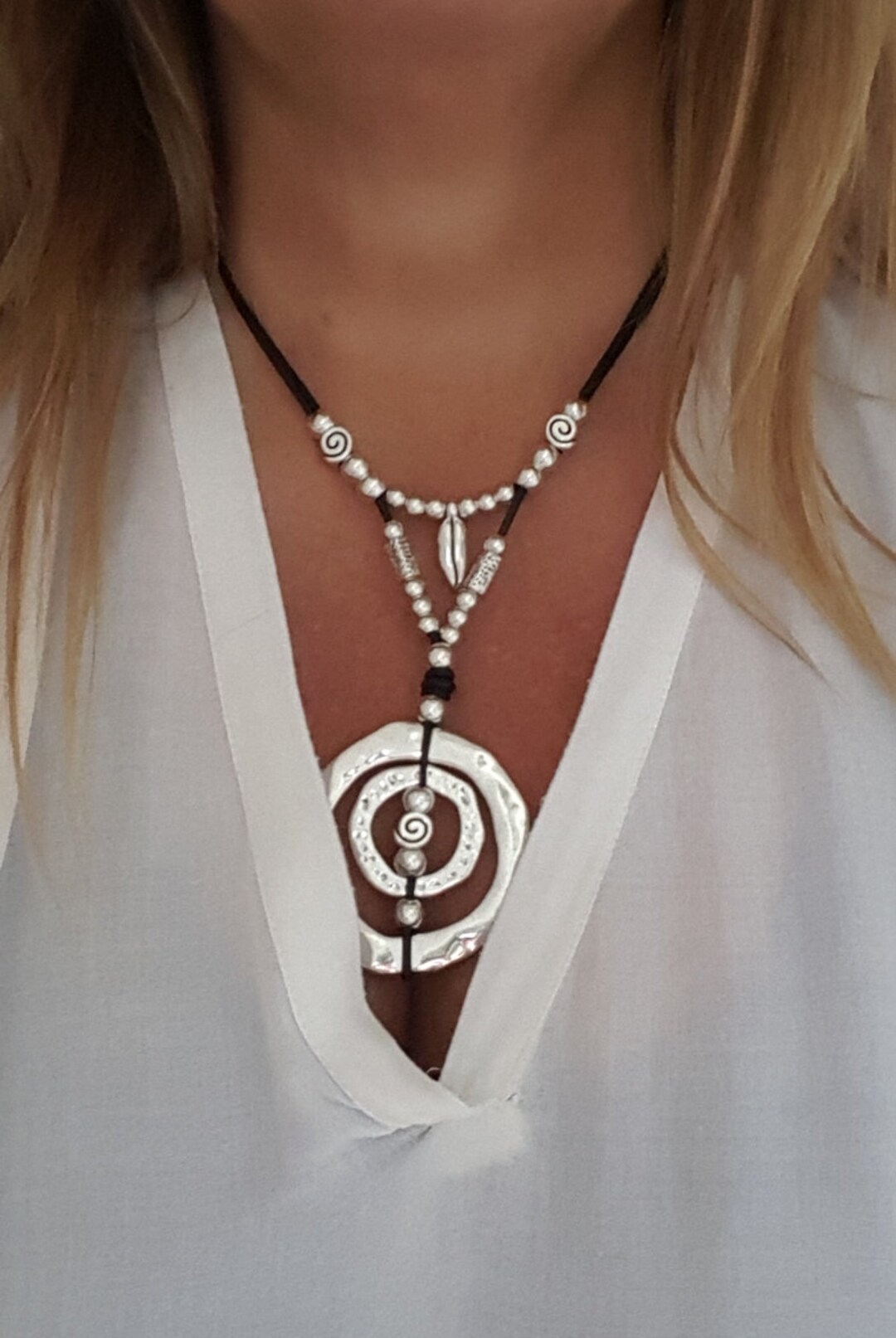 Endless Rings Circle Pendant Woman Leather Necklace Gift - Etsy