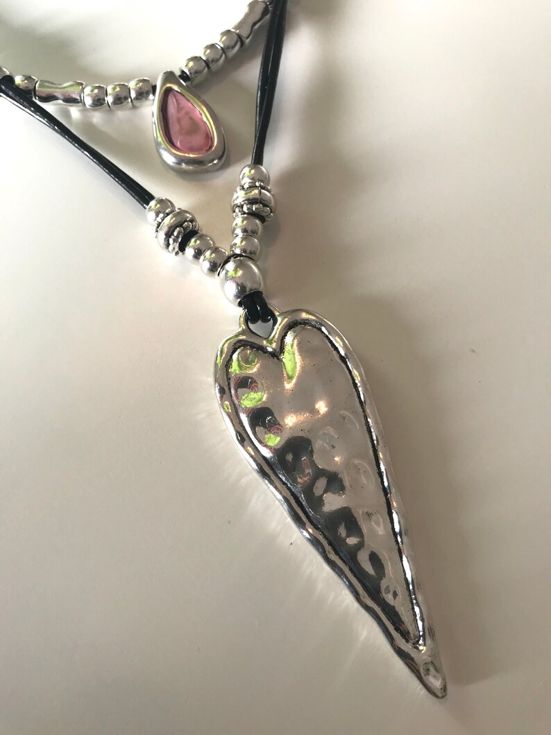 Heart pendant leather necklace double strand heart love Etsy