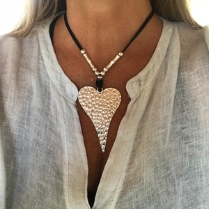 big heart necklace, woman leather necklace, pendant necklace, heart, love, luck, Accessories, girlfriend gift, for her, unode50 StyleBoho
