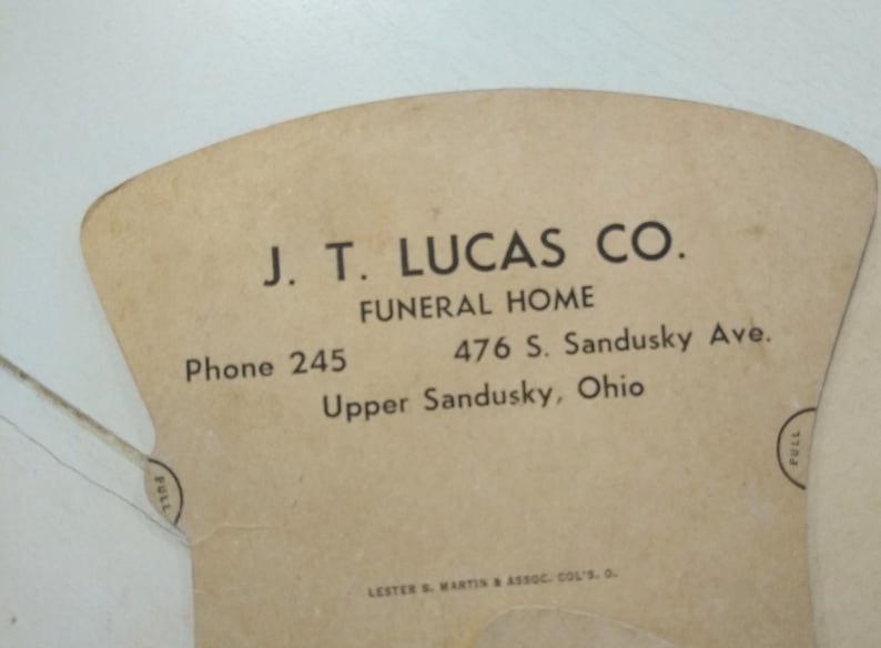 Antique Funeral Fan Upper Sandusky Ohio J T Lucas Funeral Home
