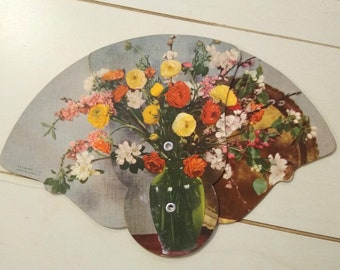 Antique Funeral Fan Upper Sandusky Ohio Lucas Funeral Homes  Lithograph A Summer Flower Bouquet Vintage Paper Ephemera