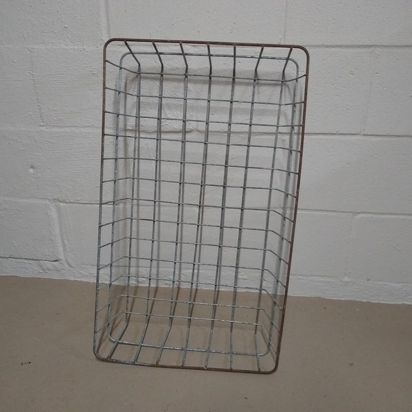 Vintage Wire Basket School Gym Locker Milk Crate Original Retro Metal Storage Organizer Industrial Bin