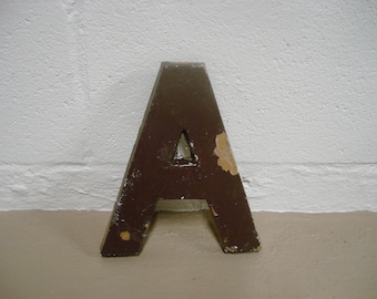Vintage Letter A Marquee Theatre Sign 8" Tall Large Initial Retro Industrial School Movie Theater Thick Metal Concrete Salvage Mid Century