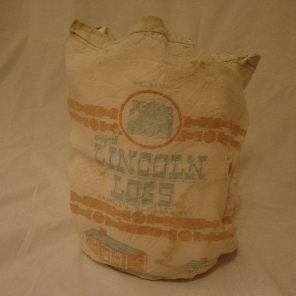 Vintage Bag for LINCOLN LOGS 1950s Toy Antique Original Log Building Set 5306 Canvas Sack