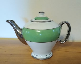 Vintage McCormick Teapot Tea Pot Kettle Ceramic Green White Silver