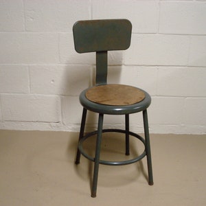 Vintage Grey Metal Drafting Stool Seat Industrial School Shop Retro Loft Kitchen Bar Step Chair Antique Mid Century Modern Eames