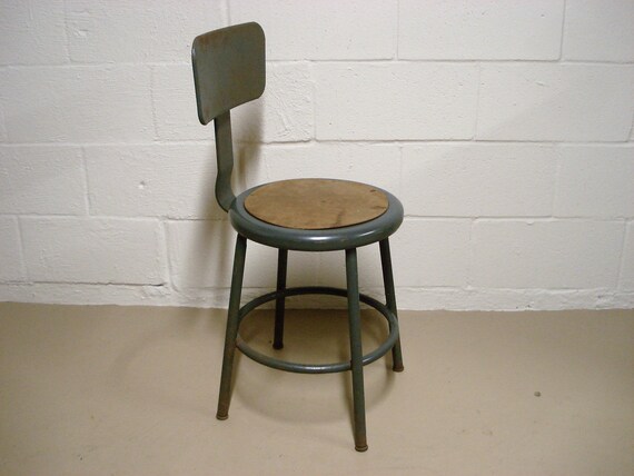 Vintage Grey Metal Drafting Stool Seat Industrial School Shop Etsy