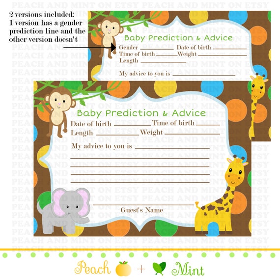 Items similar to Printable Safari or Jungle Baby Shower Advice Card Jungle Animal Baby Shower