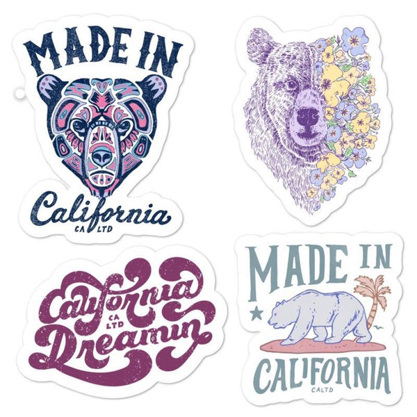 California Bear Sticker Pack Decal Laptop Waterbottle Car Window Made in California Gift