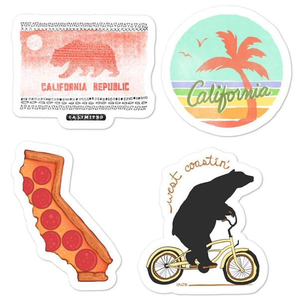 California Fun Sticker Pack CA Bear State Decal Laptop Car Waterbottle Window Made in California Pride Gift