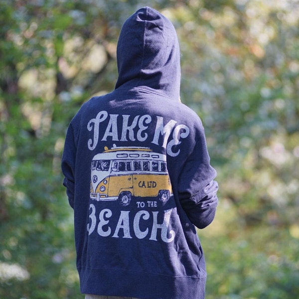 Take me to the Beach Vintage Van Beachy Zip Up Hoodie Women's Navy Sweatshirt - Made in California by California Limited