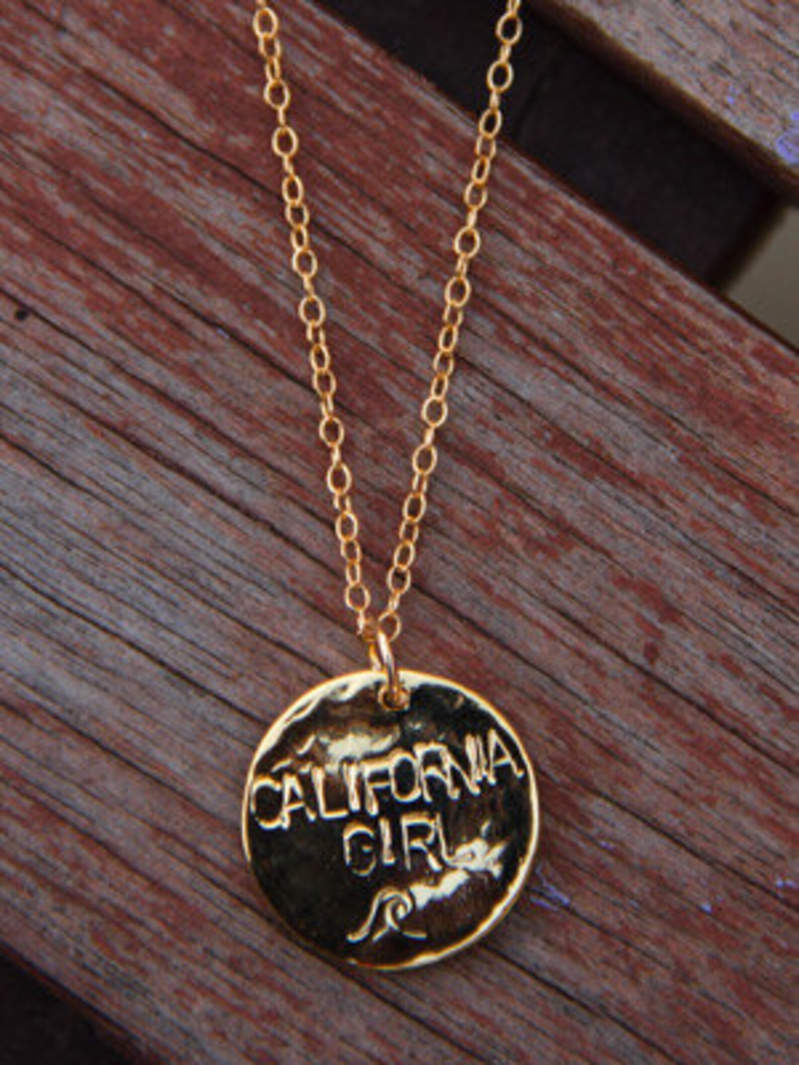 Gold California Girl Pendant Chain Necklace Cali Love Beach Etsy