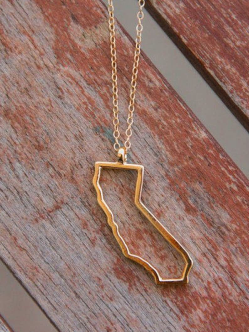 Gold California State Outline Necklace Golden Cali Local Girl Love West Coast Best Coast Republic Pendant Matching Chain California Limited image 1