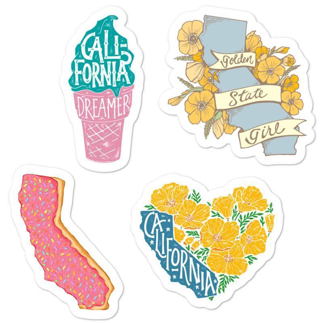 California Sweet Sticker Pack CA State Girl Heart Decal Laptop Car ...
