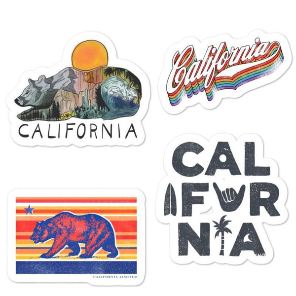 California Relax Sticker Pack CA Flag Bear Trip Travel Decal Laptop Car Waterbottle Window Made in California Pride Gift