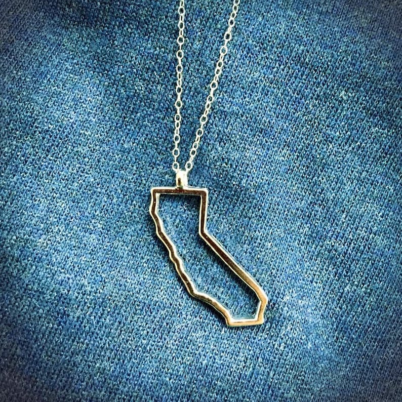 Gold California State Outline Necklace Golden Cali Local Girl Love West Coast Best Coast Republic Pendant Matching Chain California Limited image 2