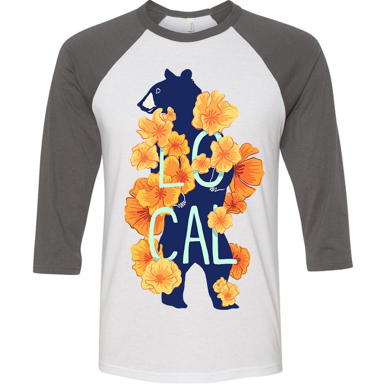 California Republic Floral Women/'s Long Sleeve Tee Star Bear Cali CA West Coast