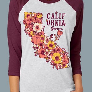 California Grown Poppies Baseball Tee California Grown Poppies Baseball Tee