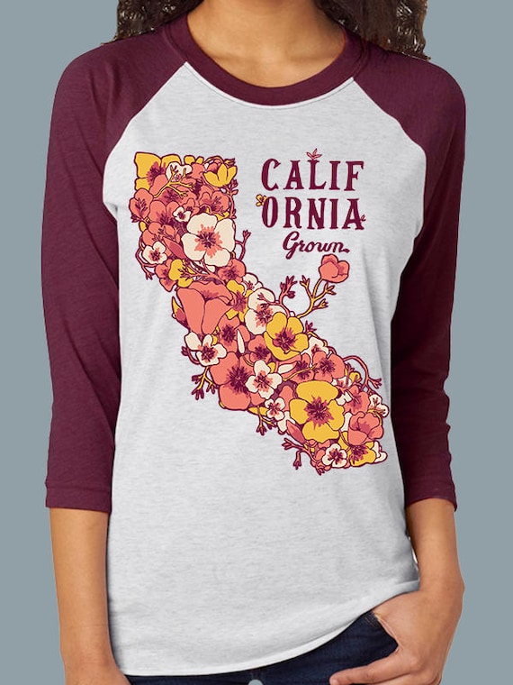 California Grown Poppies Baseball Tee California Grown Poppies Baseball Tee