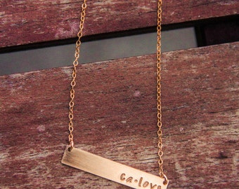 Gold Ca Love Bar Pendant Necklace California Dreaming Love Socal West Coast Engraved Hand Stamped Locally Made by California Limited