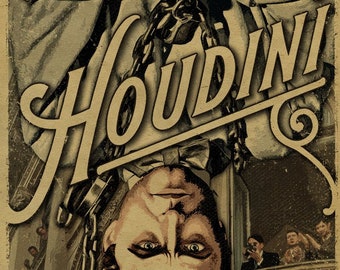 Harry Houdini Poster. Magic. Escape. Death Defying. Goth. Steampunk. Hipster