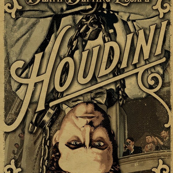 Harry Houdini Poster. Magic. Escape. Death Defying. Goth. Steampunk. Hipster