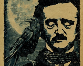 The Raven by Edgar A Poe poster. 12x18. Kraft paper. Nevermore. Knoxville. Art. Print. Printing. Goth. Horror. Typography. Macabre. Gothic.