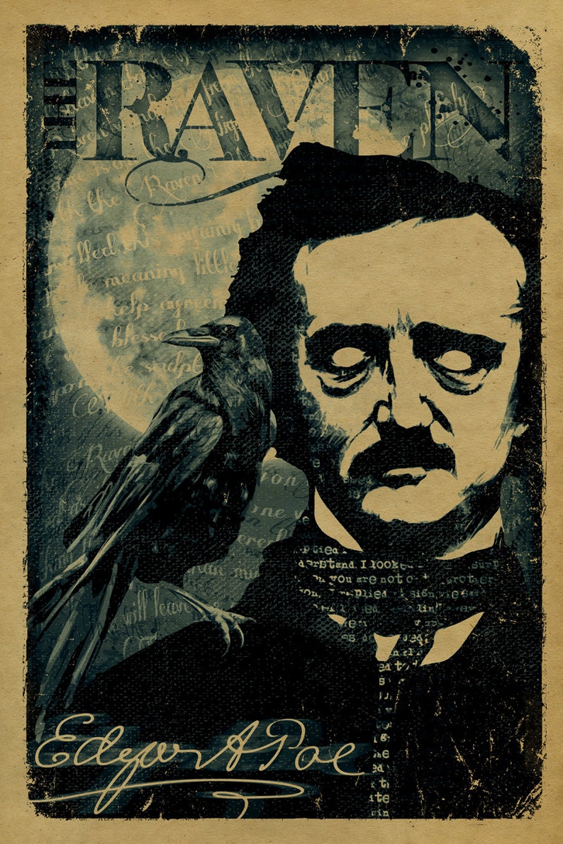The Raven by Edgar A Poe poster. 12x18. Kraft paper. Nevermore. Knoxville. Art. Print. Printing. Goth. Horror. Typography. Macabre. Gothic. image 1