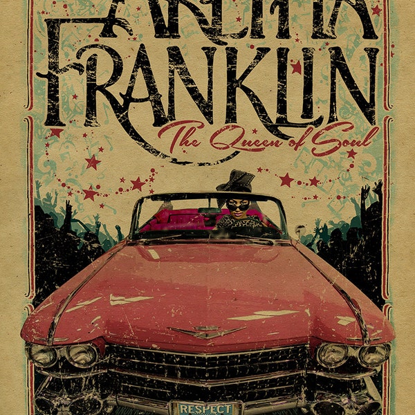 Aretha Franklin Poster. The Queen of Soul.  Music. Kraft paper. Art. Print. Detroit. Pink Cadillac. Rock and Roll. Blues. Hall of Fame.