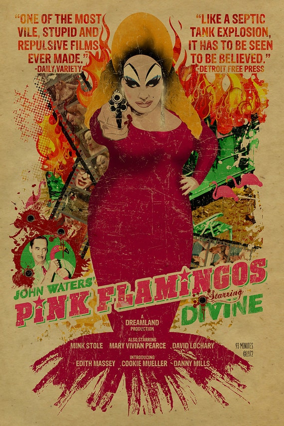 John Waters Pink Flamingos Poster So Divine 12x18 Kraft Etsy