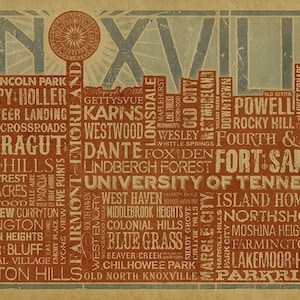 Knoxville Skyline Typography Poster. 12x18. Kraft paper. TN. Tennessee. Downtown. Art. Print
