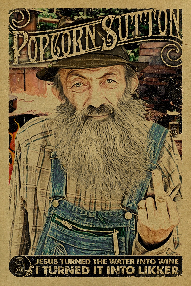 Popcorn Sutton Poster 12x18 on Kraft Paper. TN. Tennessee Art. Etsy