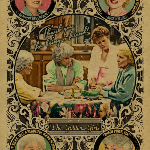 Golden Girls. Blanche, Rose, Dorothy and Sophia. 12x18. Kraft paper. TV. Campy. Art. Print. Gay. Drag.