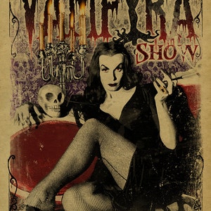 Vampira poster. The Vampira Show. 12x18. Kraft paper. Goth. Vampire. Horror. Elvira. Gothic. Art. Print. Cult. Glamour Ghoul. Camp. Plan 9.