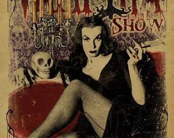 Vampira poster. The Vampira Show. 12x18. Kraft paper. Goth. Vampire. Horror. Elvira. Gothic. Art. Print. Cult. Glamour Ghoul. Camp. Plan 9.