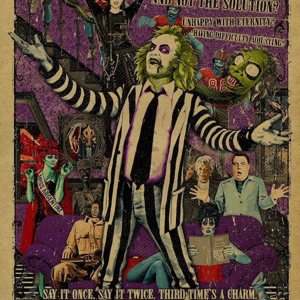 BETELGEUSE! BETELGEUSE! BEETLEJUICE! movie poster. 12x18. Kraft paper. Goth. Horror. Gothic. Art. Print. Cult. Camp.