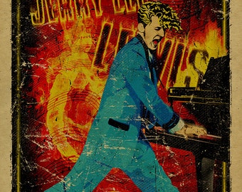 Jerry Lee Lewis poster. 12x18. Killer. Rock. Roll. Sun Records. Memphis. TN. Million Dollar Quartet. Music. Kraft paper. Art.