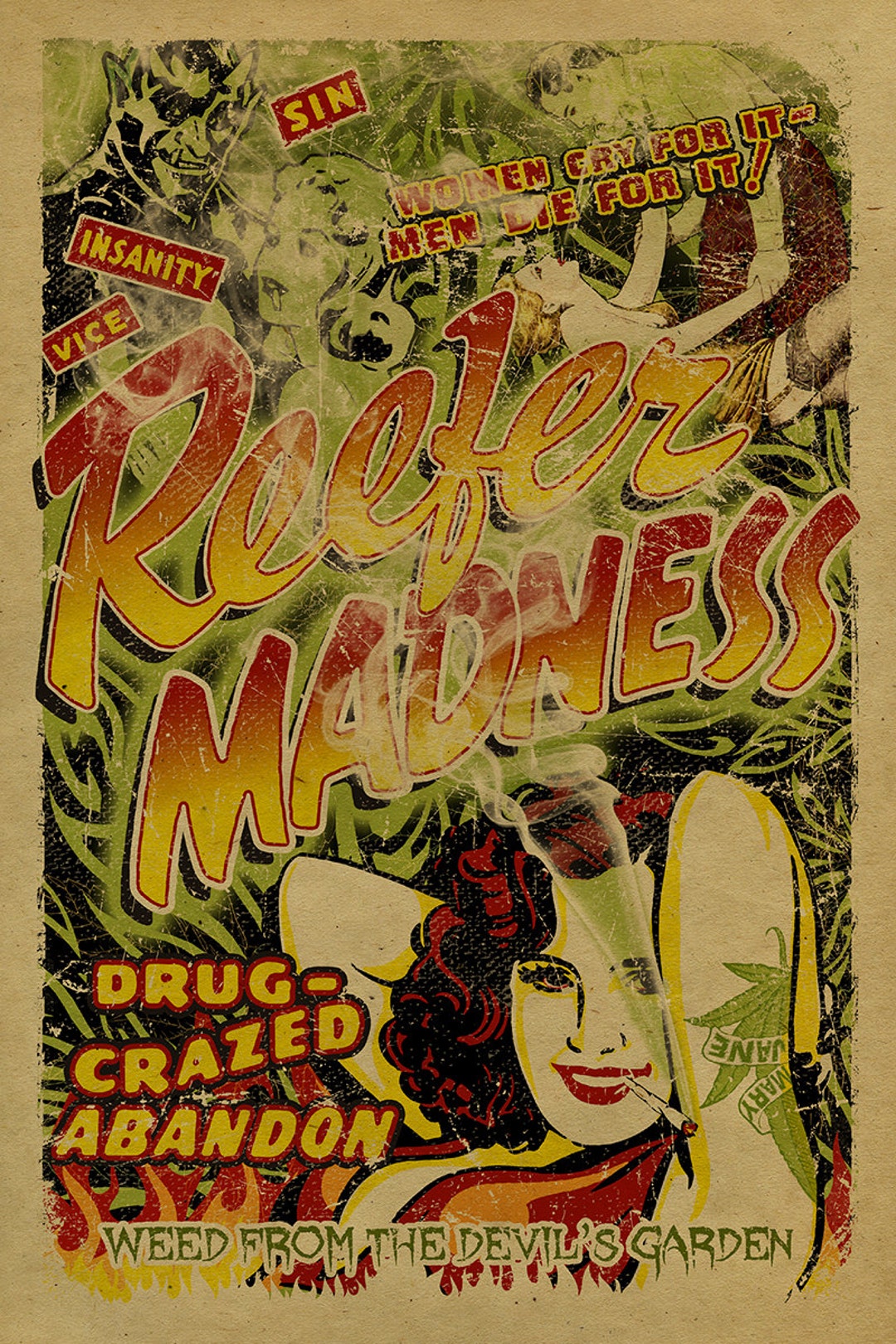 Reefer Madness Poster. 12x18 Kraft Paper Art Print Marijuana Mary Jane Weed Propaganda Legalize