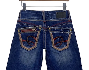 Studio RP Jeans Size 26 W26xL28.5 Embroidered Skull Denim Jeans Japanese Low Rise Bootcut Jeans Punk Low Rise Embellished Pants