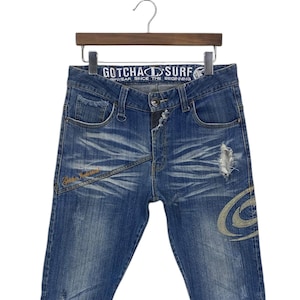 Gotcha-jeans maat 32 W 32 x L 27,5 J-cut wijd uitlopende jeans Punk denim jeans Banana Cut denim Japanse merkjeans