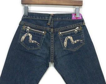 EVISU DONNA Denim Jeans Short Pants seagull paint size M
