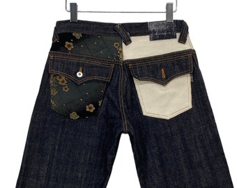 Juvenile Delinquent Jeans Size 31 W31xL29 Juvenile Delinquent Denim Jeans Japanese Traditional Sukajan Floral Art Lining Jeans Pants