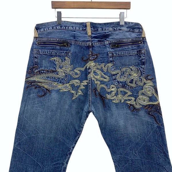 Sorridere Dragon Embroidery Jeans Size W41xL31.5 Dragon Embroidery Jeans Japanese Traditional Sukajan Jeans Embellished Pants