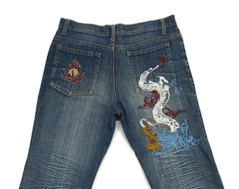 Dragon Jeans Size 33 W32xL31 Dragon Embroided Jeans Distressed Jeans