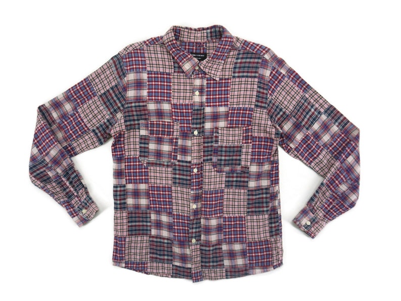 Power To The People Shirt Mens Size M Power To The People Japan Patchwork Shirt Japanese Plaid Checkered Patchwork Button Up