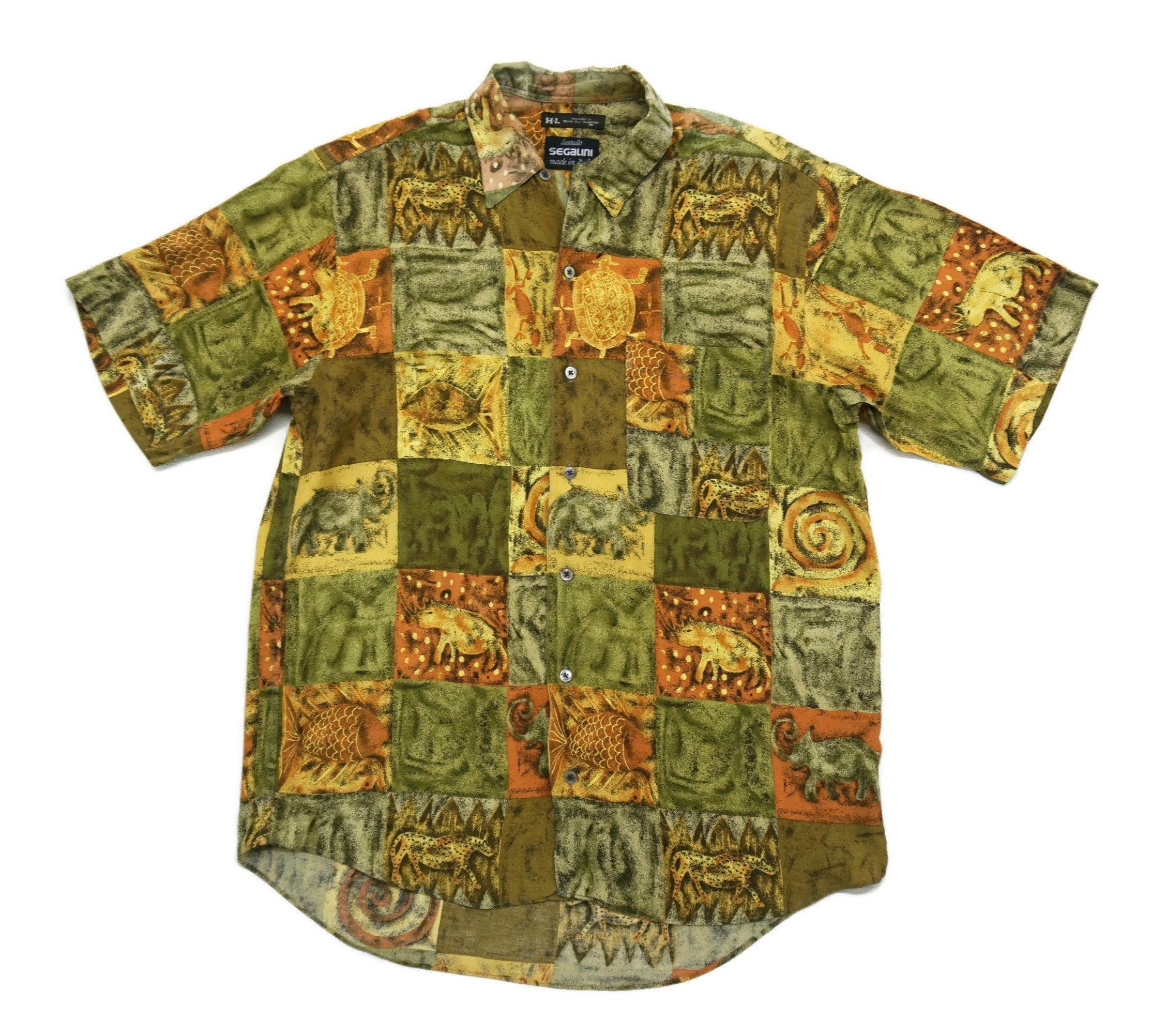 Vintage Henri Luc Chapuis Rayon Shirt, Animal Print, Made in Italy